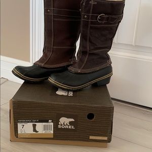 Sorel Fancy Tall Boots (size 7) Brown Leather Upp